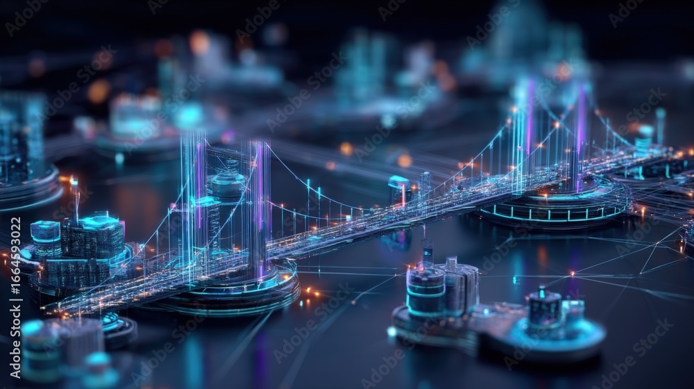 Poster futuristic cityscape network: abstract digital infrastructure with glowing connections and advanced 