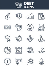 set of finance icons, loan, debt