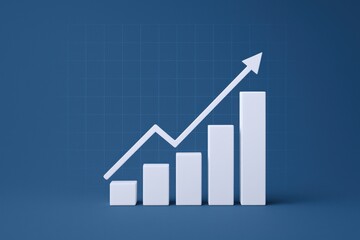 Growing Bar Chart with Upward Arrow on Blue Background, Representing Financial Growth and Success