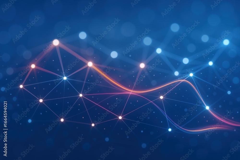 Poster abstract network connection background with glowing nodes and lines, representing data, technology a