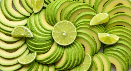 Fresh avocado and lime arrangement displaying vibrant green slices