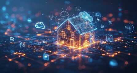 Obraz premium Digital illustration of a smart home with cloud technology and devices