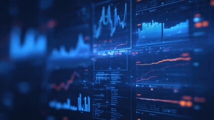 Abstract Technology Background with Financial Data Charts, Stock Market Analysis and Futuristic Interface Display