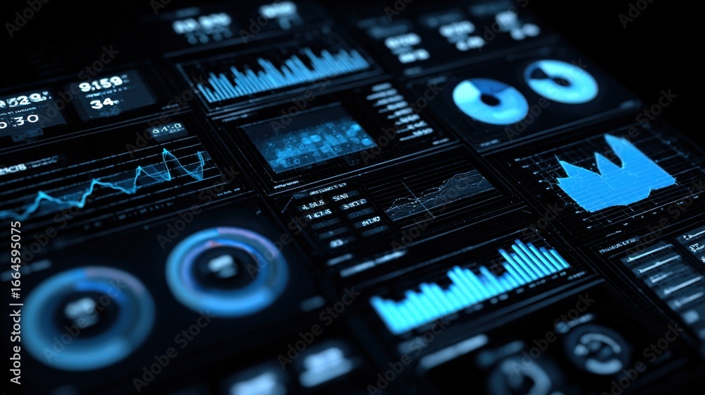 Aufkleber futuristic data visualization interface with charts, graphs, and analytics display for business and 