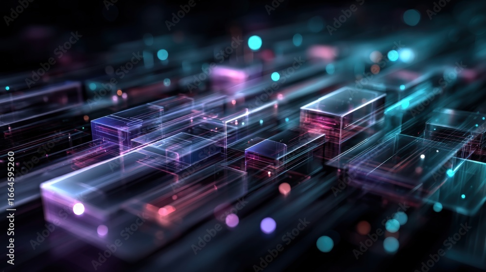 Poster abstract technological background with geometric shapes and glowing lights, modern technology and in