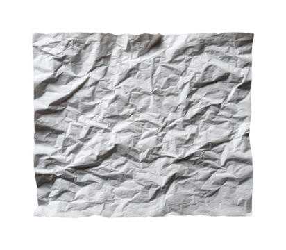 Crumpled white paper texture high-quality neutral isolated on transparent background, png