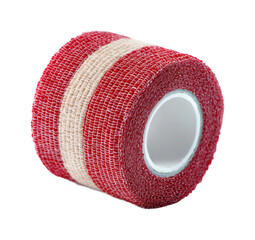 First aid action applying red bandage medical view safety concept isolated on transparent background, png