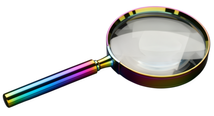 A colorful magnifying glass with a shiny handle
