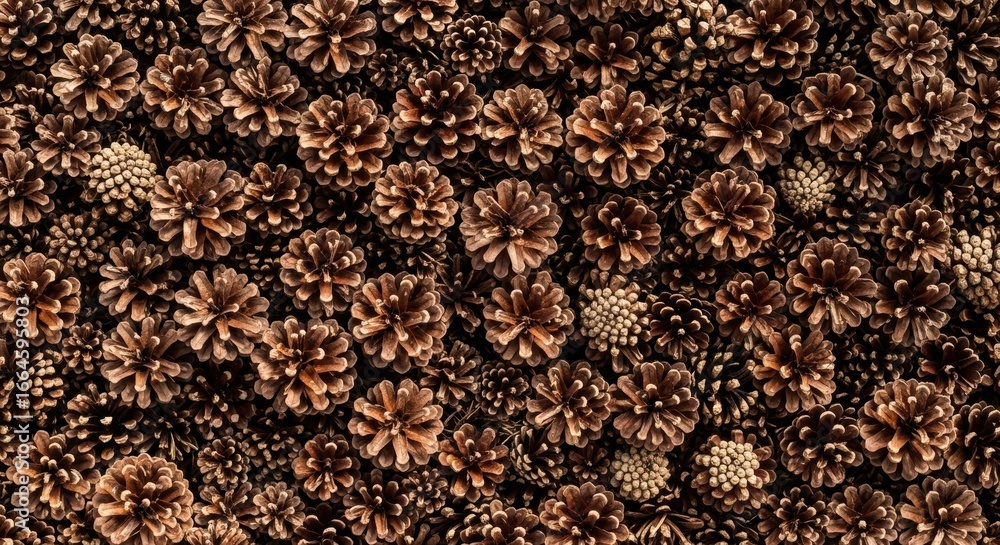 Poster close-up of brown pine cones creating a natural textured pattern