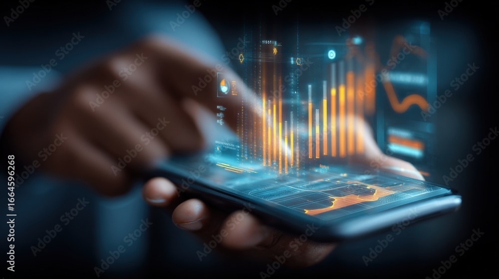 Aufkleber analyzing financial data on smartphone: interactive charts and graphs for investment strategies and 