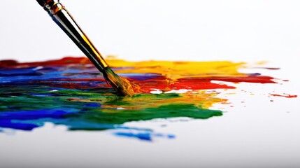 Fototapeta premium Vibrant Abstract Art: Brushstroke Painting with Bold Colors on White Canvas, Creativity and Expression