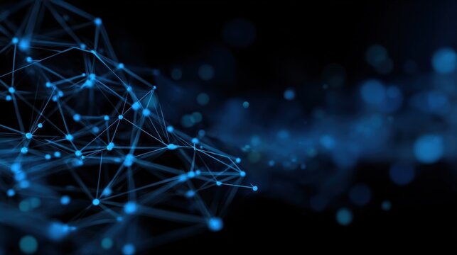 Abstract Network Connection Structure with Glowing Blue Nodes and Lines on Dark Background