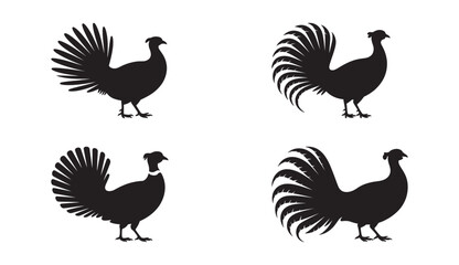 Silhouette illustrations of pheasants in various poses representing elegance and wildlife