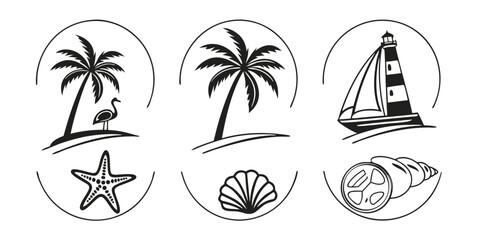 Obraz premium Tropical Beach and Nautical Icons Collection