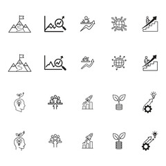 Growth Icons:  Modern Minimalist Line Art Graphics for Business Success, Strategy, and Innovation.