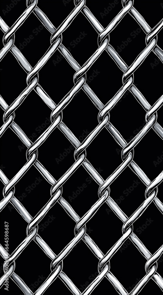 Poster seamless pattern of chain-link fence vector illustration on black background for industrial security
