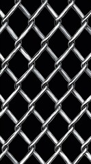 Fototapeta premium Seamless pattern of chain-link fence vector illustration on black background for industrial security or architectural design concepts