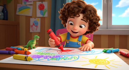 Fototapeta premium Children’s Laughter While Drawing