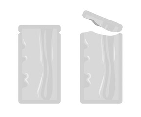 Foil sachet packaging opened and closed, blank pack template