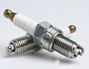 Realistic spark plugs isolated on white background. Ideal for automotive parts catalogs, mechanic workshops, and vehicle repair promotion.