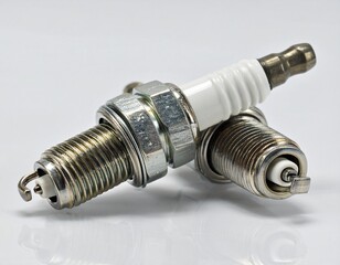 Realistic spark plugs isolated on white background. Ideal for automotive parts catalogs, mechanic workshops, and vehicle repair promotion.