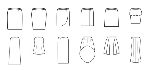 Fashion designer drawing different types of skirts on white background