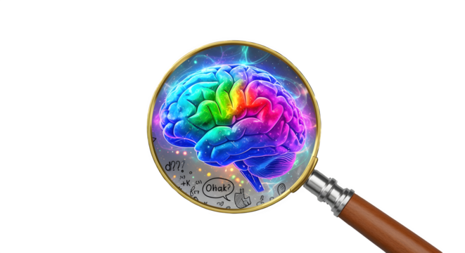 Curiosity unleashed a magnifying glass over a vibrant brain