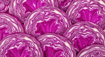 Obraz premium Close-up of sliced purple cabbage with intricate patterns and vibrant colors