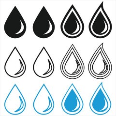 water drop . Water drop shape. Blue water drops set. Water or oil drop. Flat style Isolated on white background - stock vector. Water Drop Icon Set Vector Design on White Background. 