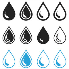 water drop . Water drop shape. Blue water drops set. Water or oil drop. Flat style Isolated on white background - stock vector. Water Drop Icon Set Vector Design on White Background. 