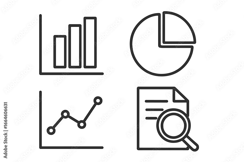 Poster data analytics outline icon set. business intelligence and statistics concept. thin line vector symb