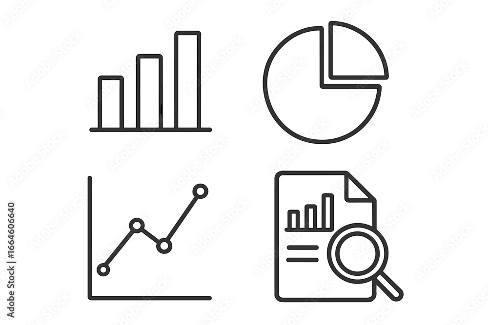 Poster data analysis and statistics vector icon set. outline symbols for business intelligence and reportin
