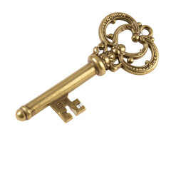 - Ornate Antique Gold Skeleton Key with Filigree Details, isolated on transparent background 