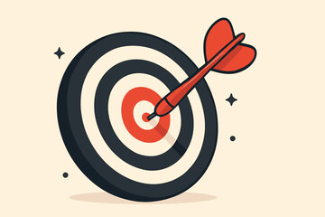 Target with red dart arrow in the center. Bullseye. Business success, goal achievement, and ambition concept. Hitting the mark, accuracy, and focus metaphor. Vector.