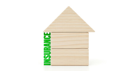 Secure Your Future A Symbolic Representation of Home Insurance with Wooden Blocks Forming a House and the Word Insurance Emphasizing Protection and Security