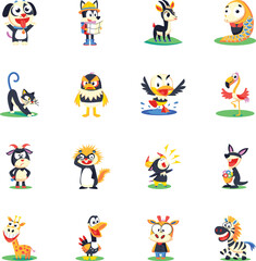 Fototapeta premium Pack of Animal Characters Flat Icons