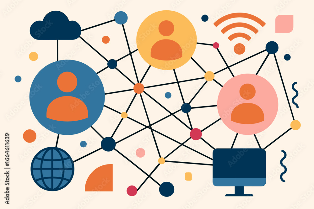 Poster machine learning and artificial intelligence concept. global network connection. social media commun