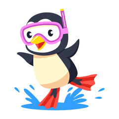 A flat style icon showing diver penguin © creativestall