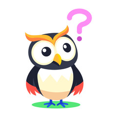 A flat style icon showing confused owl
