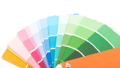 A colorful paint color fan, showcasing a wide array of hues, radiates outward from a central point, offering a vibrant selection for creative design and visual inspiration.