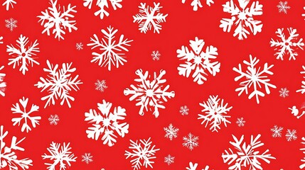 Festive snowflake pattern on red background
