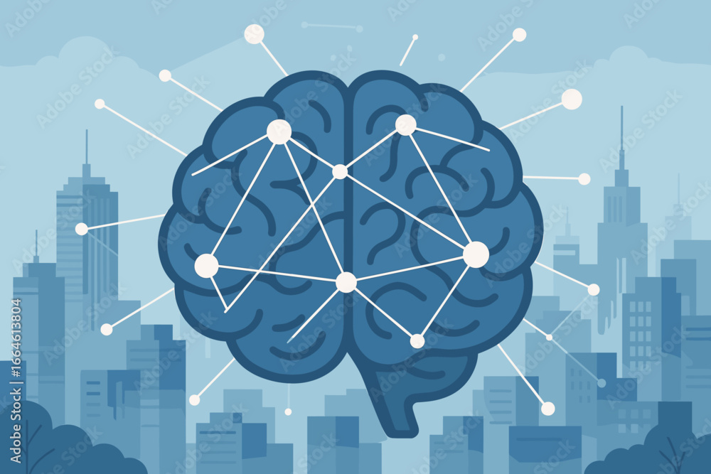 Poster smart intelligent communication concept with abstract brain, network connections, technology and net
