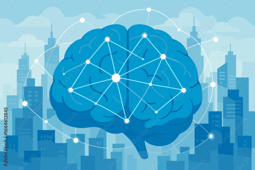 Poster smart intelligent communication concept with abstract brain network and digital connection technolog