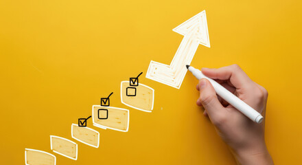 Hand Drawing an Upward Arrow with Checkmarks on Steps Symbolizing Progress and Task Completion A Visual Metaphor for Achieving Goals and Milestones