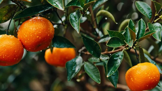 Close up of orange fruits on trees in the garden	