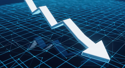 Dramatic Downward Trend Visualization on Abstract Grid: A Compelling Illustration of Economic Decline, Market Downturn, and Financial Instability with Modern Design