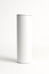 White Tall Cylindrical Container with Lid on Plain White Background