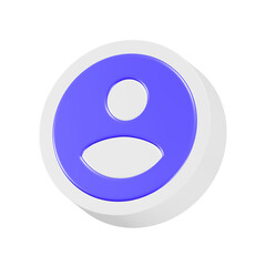 3D user account profile blue button rendering 