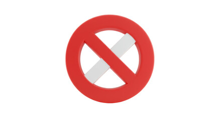 Fototapeta premium Bold, three-dimensional prohibition symbol, vibrant red circle with white diagonal line, matte finish, centered on a transparent background with copy space. Concept of prohibition and clear