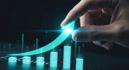 Hand Guiding an Upward-Trending Arrow on a Bar Graph, Representing Business Growth, Financial Success, and Positive Market Trends in a Dynamic Economy